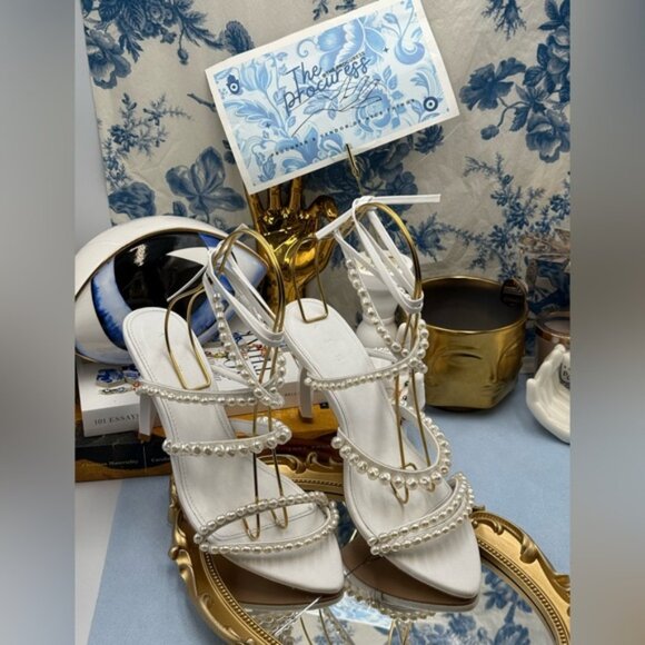 🆕 AJE 🧿 NWOB Alba Pearl Sculptural Heel, White - Sz 40 US 10 - Picture 2 of 15